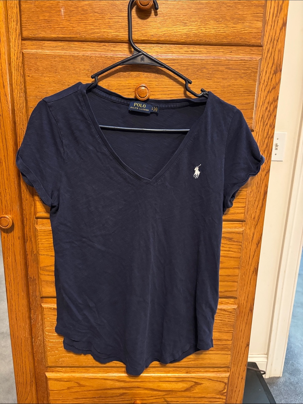 Polo by Ralph Lauren Navy V-Neck Short Sleeve Tee with Pony Logo